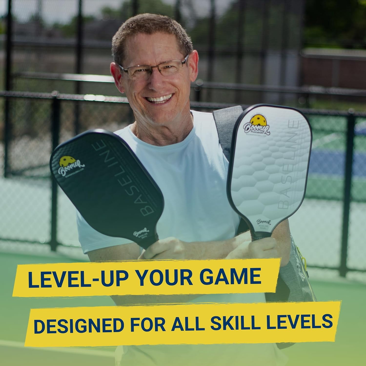 Boomer Baseline Pickleball Paddle Graphite Face with Polymer Honeycomb Core, Cushion Grip, Lightweight 7.8 oz
