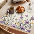 thumbnail image 3 of Spring Floral Placemats Set of 12, Purple Yellow Flower Leaves Retro Letter Texture Non-Slip Place Mats Washable Table Mats for Kitchen Dining Table Decorations Indoor/Outdoor, 3 of 9