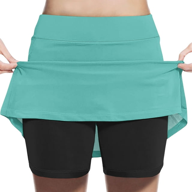 High Waist Skirt High Waist Pants Zhongda Girls' Fashion Solid Color Patchwork Loose High Waist A-Line Fake Two Piece Sports Pants Skirt Half Body Skirt