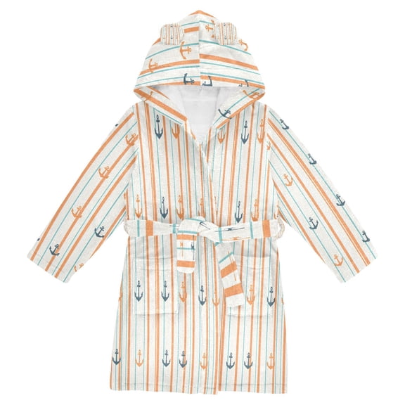 FORMRS Kids Bathrobe Unisex Hooded Robe Toddler Pajamas Sleepwear, Size 2-3T, Beige Nautical Pattern