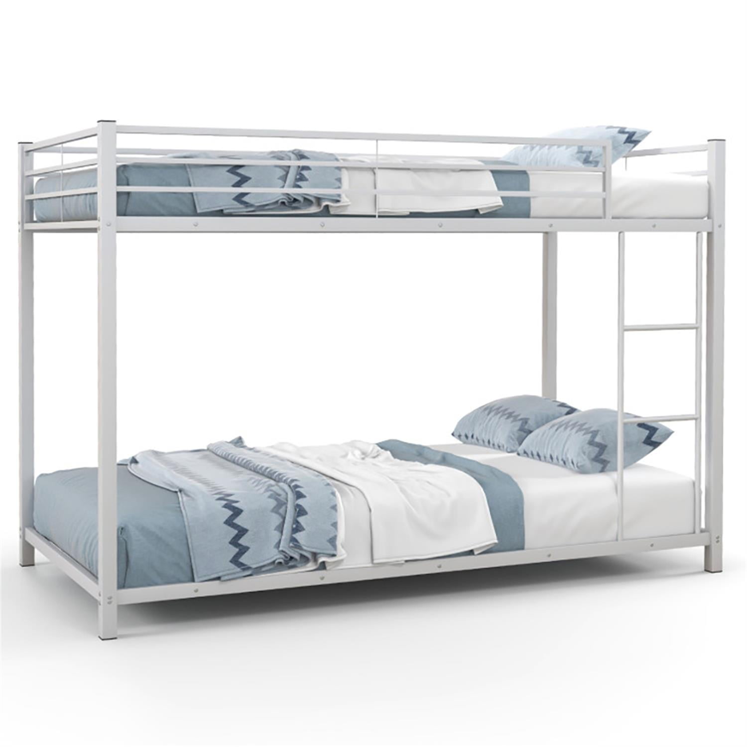 Demi Bonn Low Profile Twin Over Twin Bunk Bed with Full-length Guardrails, Sturdy Metal Twin Bunk Beds, Bed Frame, White