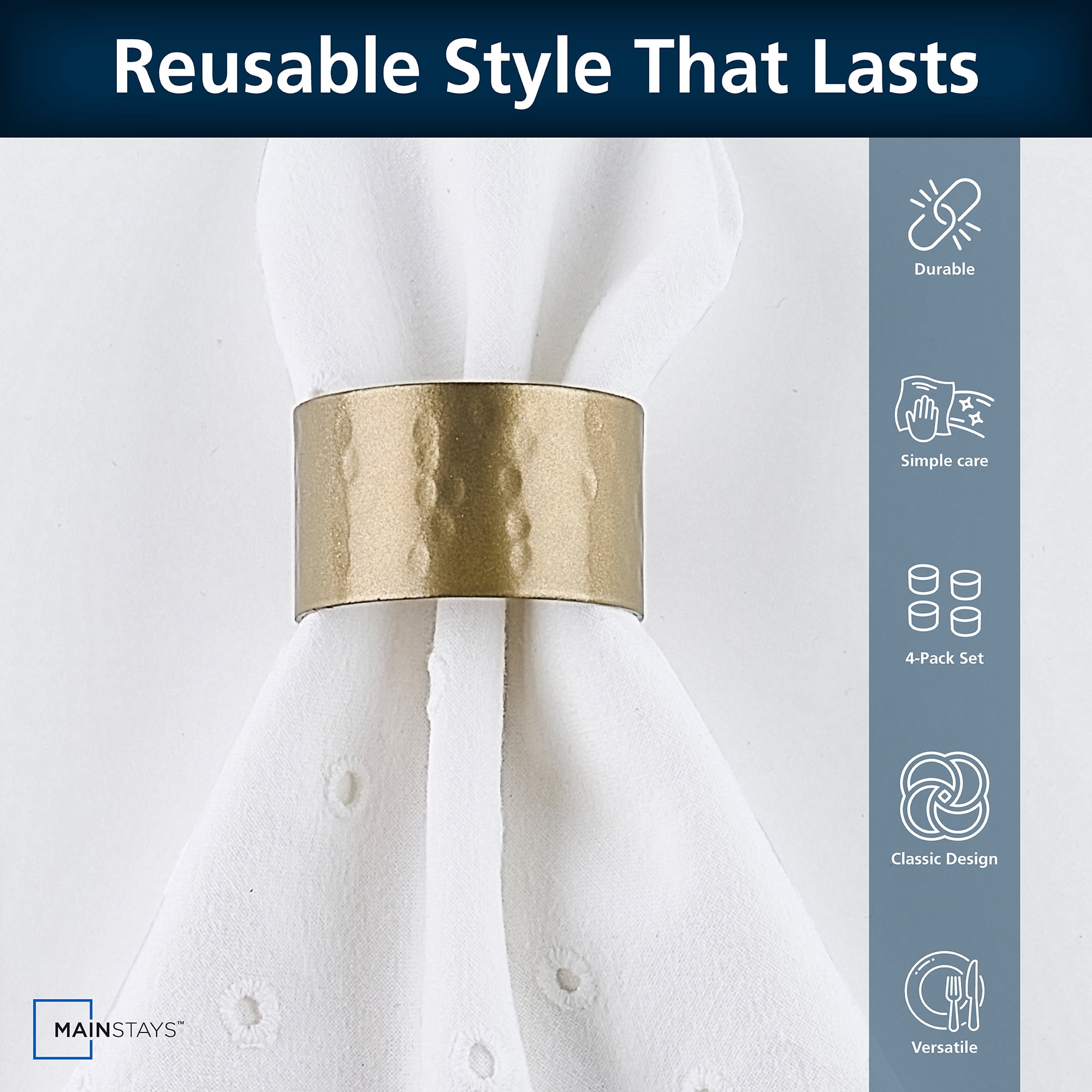 Mainstays Antique Brass Iron Napkin Rings, 4 Count