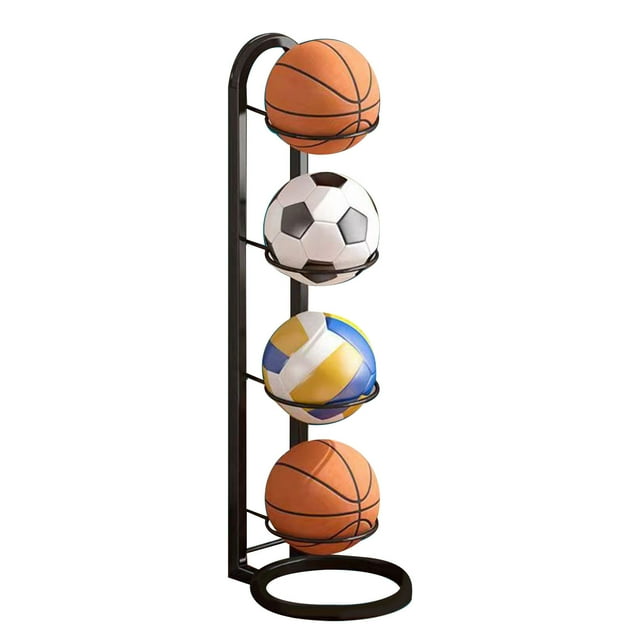 Maplenight 4-Tier Heavy-Duty Basketball Stand & Ball Storage Rack - Portable & Versatile Sports Equipment Organizer Black