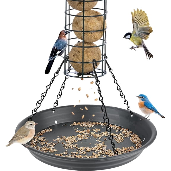KOLAKO Bird Feeder Hanging Tray, Wild Bird Seed Catcher Platform for Outdoors Garden Backyard, Lawn, Patio, 31.8cm Large, Plastic