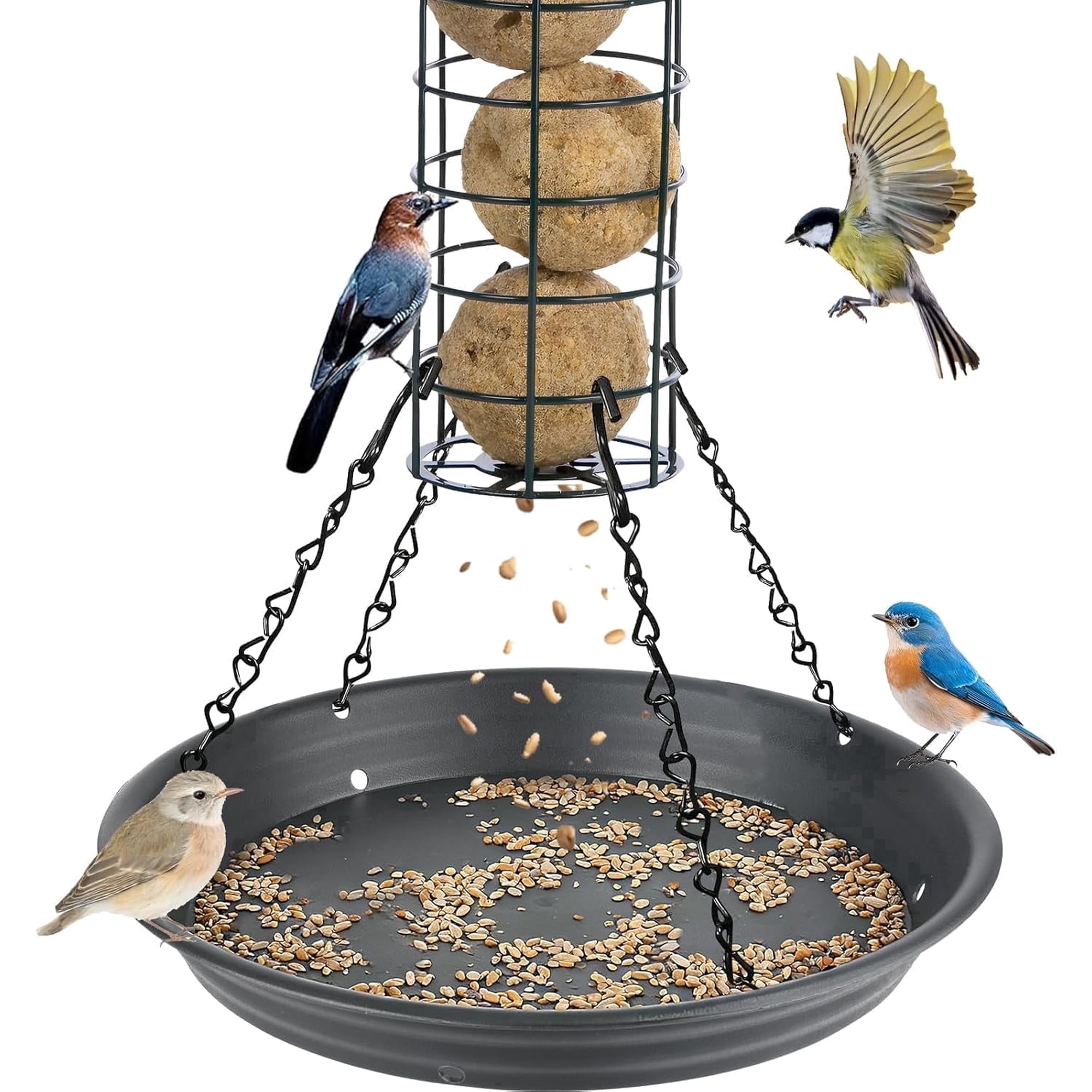 KOLAKO Bird Feeder Hanging Tray, Wild Bird Seed Catcher Platform for Outdoors Garden Backyard, Lawn, Patio, 31.8cm Large, Plastic