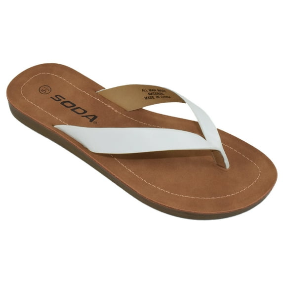 Soda Shoes Women Flip Flops Basic Plain Slippers Thongs Sandals Strap Casual Beach ELLA-S White 9