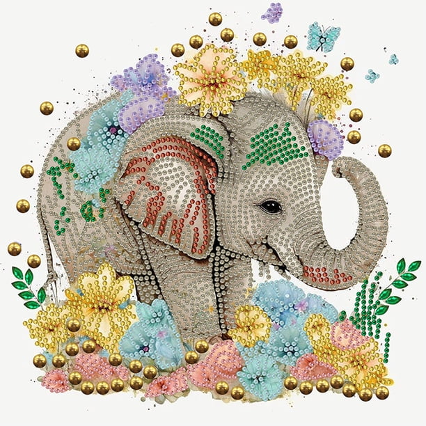 Pintura de diamante 5D DIY, kit de elefantes con forma especial parcial, decoración, 30x30cm