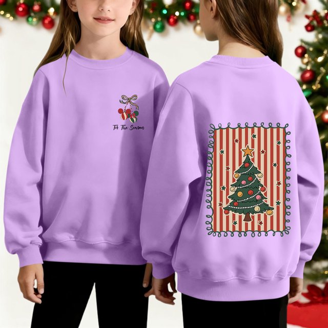 Cowsor Chandails en Molleton pour Filles Enfants Mignon Graphique Col Rond Chandail Tops Xmas Manches Longues Chemises de Vacances