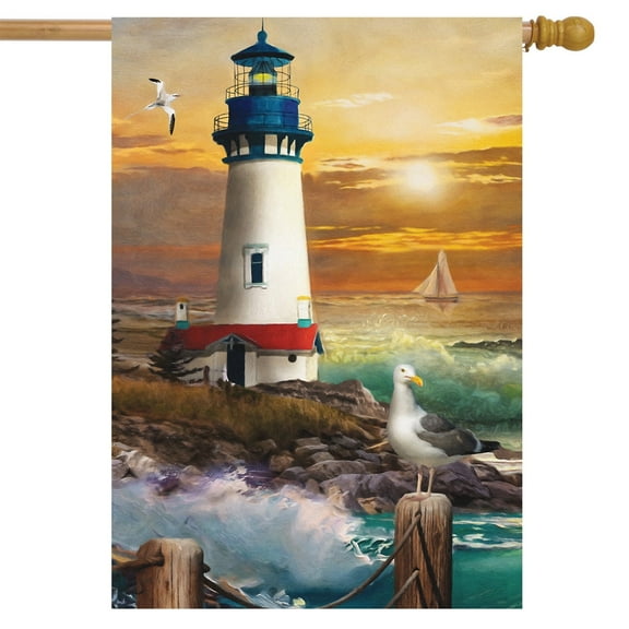 Briarwood Lane 28" x 40" Polyester Sunset Lighthouse Summer House Outdoor Flag, Double-Sided