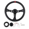 thumbnail image 2 of 14in Car Racing Steering Wheel PVC for 6 Hole Hub Adapter Aluminum Universal Carbon Fiber Look Sport Steering Wheel with Horn Button, 2 of 7
