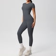 thumbnail image 2 of Afdoent Workout Sets For Women Solid Color Breathable Yoga Workout Running Gym Fitness Short Sleeve High Waisted Leggings 2 Piece Outfit Activewear, 2 of 5