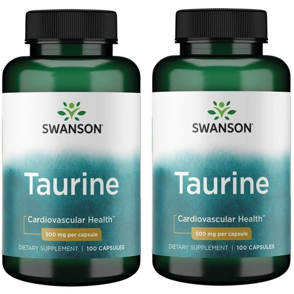Swanson Taurine - Amino Acid Supplement Promoting Energy Production & Electrolyte Balance - Natural Formula Supporting Heart Health & Wellness - (100 Capsules, 500mg Each) 2 Pack
