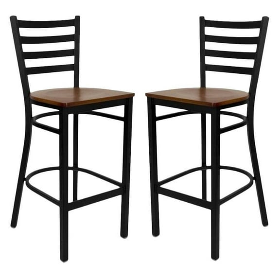 Home Square Hercules 31" Ladder Back Metal Bar Stool in Cherry - Set of 2