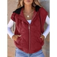 thumbnail image 5 of Women Cropped Hooded Zip Up Quilted Sleeveless Jackets Fall Light-Weight Coat with Pockets Wine Red S, 5 of 8