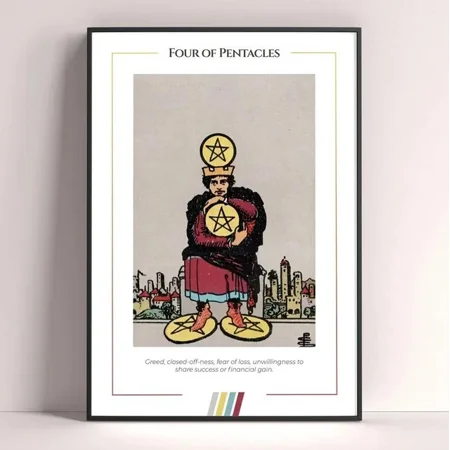 Kna Prints - Four Of Pentacles Tarot Card Poster, Tarot Art Print, Tarot Decor, Witchy Gift For Home Decor, Living Room, Bedroom, Office, UNFRAMED-12x18