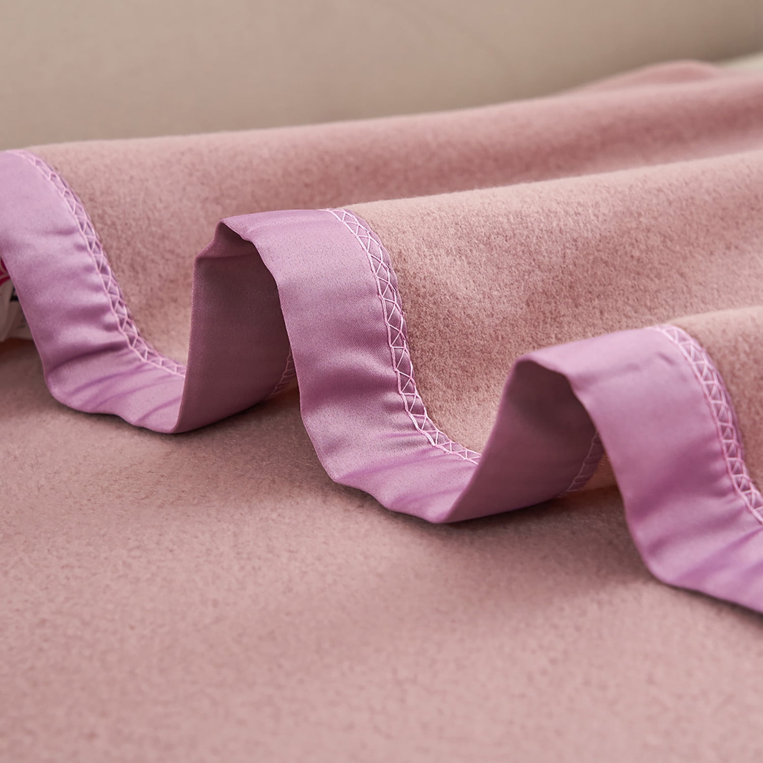 JML Soft Fleece Bed Blanket with Satin Trim, Queen 90"x90", Pink
