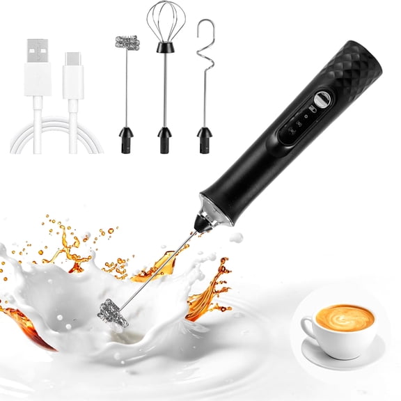 Xylobyte Rechargeable Milk Frother Handheld, Coffee Frother Wand Drink Mixer with Stainless Steel Whisk for Coffee, Cappuccino, Lattes, Frappe, Matcha and Hot Chocolate, Black