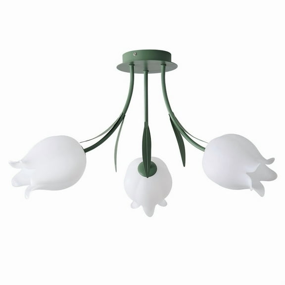 3-Light Flush Mount Ceiling Light with White PE Shades, Modern Tulip Shaped Hanging Lamp for Living Room, Kitchen, and Dining Room