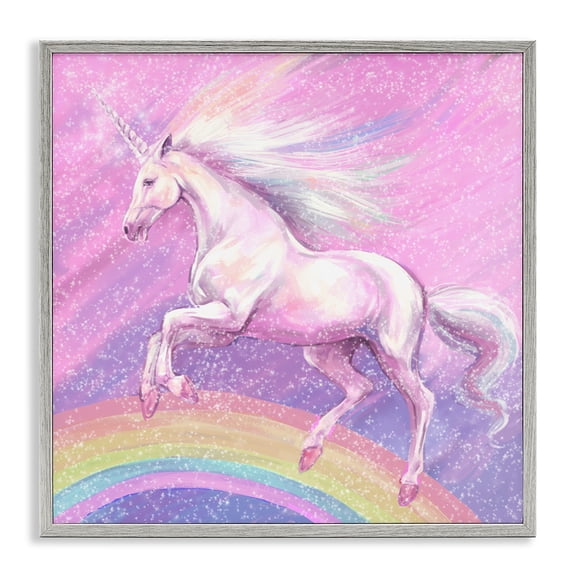 Stupell Industries Bohemian Unicorn Over Rainbow Gray Framed Giclee Art, 12 x 12, by Ziwei Li