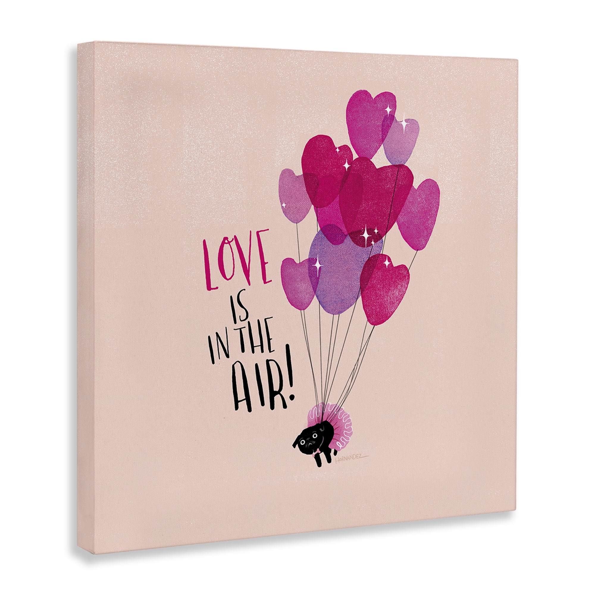 Stupell Industries Love Saying with Cat & Balloons Animals Painting Wrapped Canvas Art Print Wall Art, 24 x 24