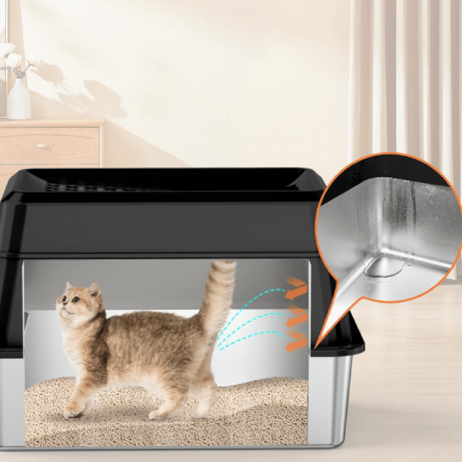 URPOWER Stainless Steel Cat Litter Box with Lid Extra Large Enclosed Litter Box for Cats Non-Sticky Metal Pan with High Sided Enclosure & Scoop, Front & Top Entry, Anti-Leakage, Easy Cleaning