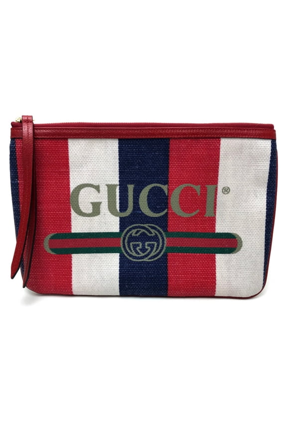 Pre-Owned GUCCI 524788 Baiadera Sylvie Striped Logo Clutch Bag in Canvas and Leather,... (Good)