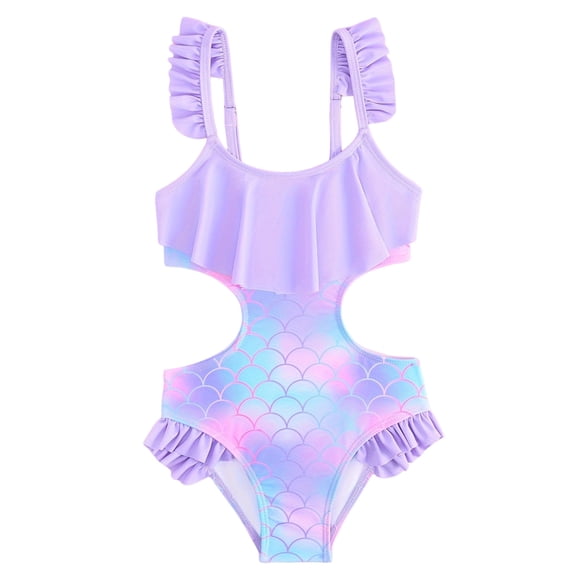 JAJAHO Girls One Piece Swimsuit Hallow Out Scale Print Ruffle Bathing Suit With Adjustable Straps For Kids Toddler 1-8Y Trendy Beachwear