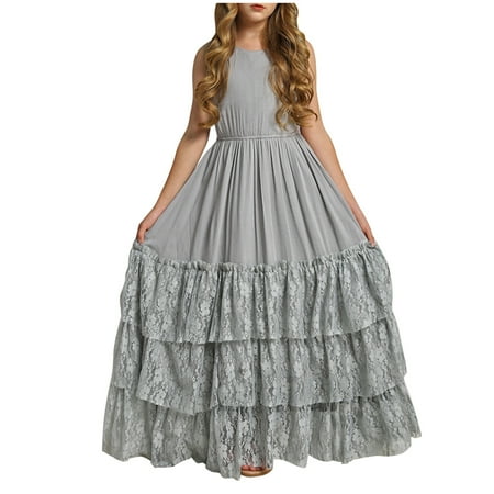 

Holloyiver Girl Dresses Kids Ruffles Lace Party Wedding Dresses Children s Sleeveless Dress Princess Dress for 2-12 years