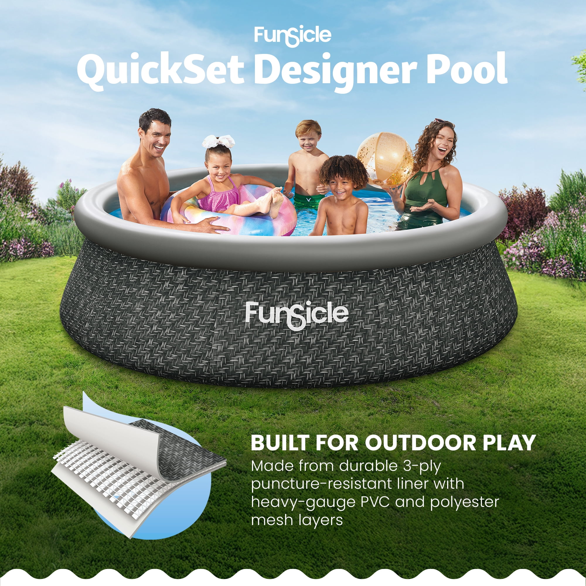 Funsicle Quickset 10’ x 30” Round Inflatable Top Ring Above Ground Swimming Pool Set