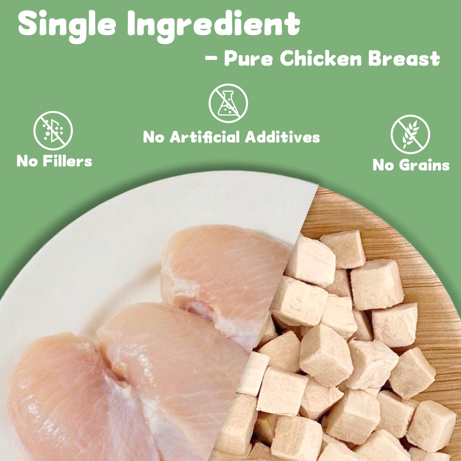 Freeze Dried Chicken Cat Treats  14.2 oz, Single Ingredient Chicken High Protein Pet Training Snacks or Food Topper for Cats & Dogs