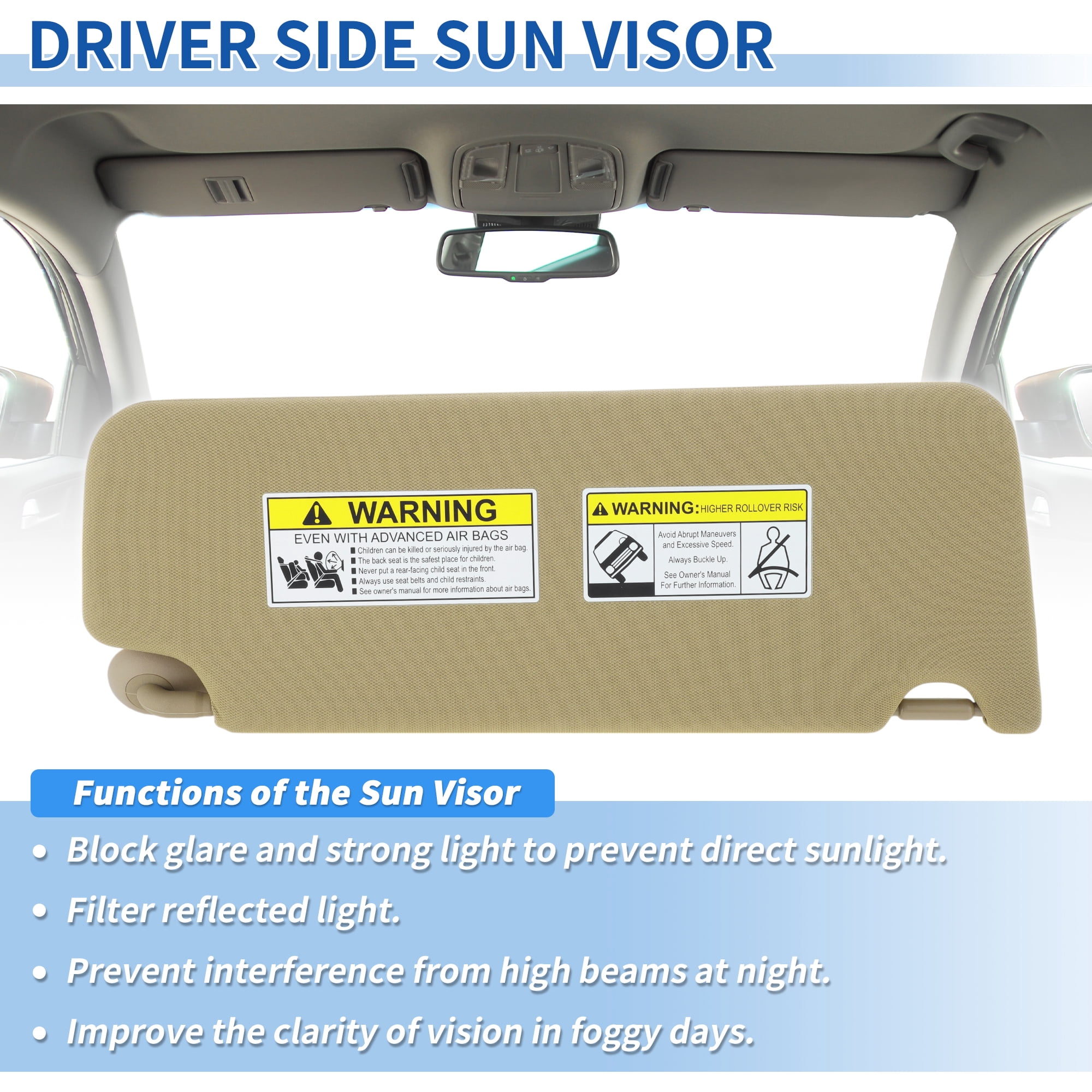 Unique Bargains Left Driver Side Sun Visor for Honda Pilot 2009 to 2015 Beige