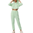 thumbnail image 2 of Conjuntos de sudaderas y pantalones de chándal para mujeres INSPIRE CHIC, sudadera corta y joggers largos XL en verde, 2 of 5