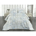 thumbnail image 2 of Ambesonne Nature Quilted Coverlet 2 Pcs, Patchwork Style Flowers Art, Twin Size, Pale Camel and Sky Blue, 2 of 4