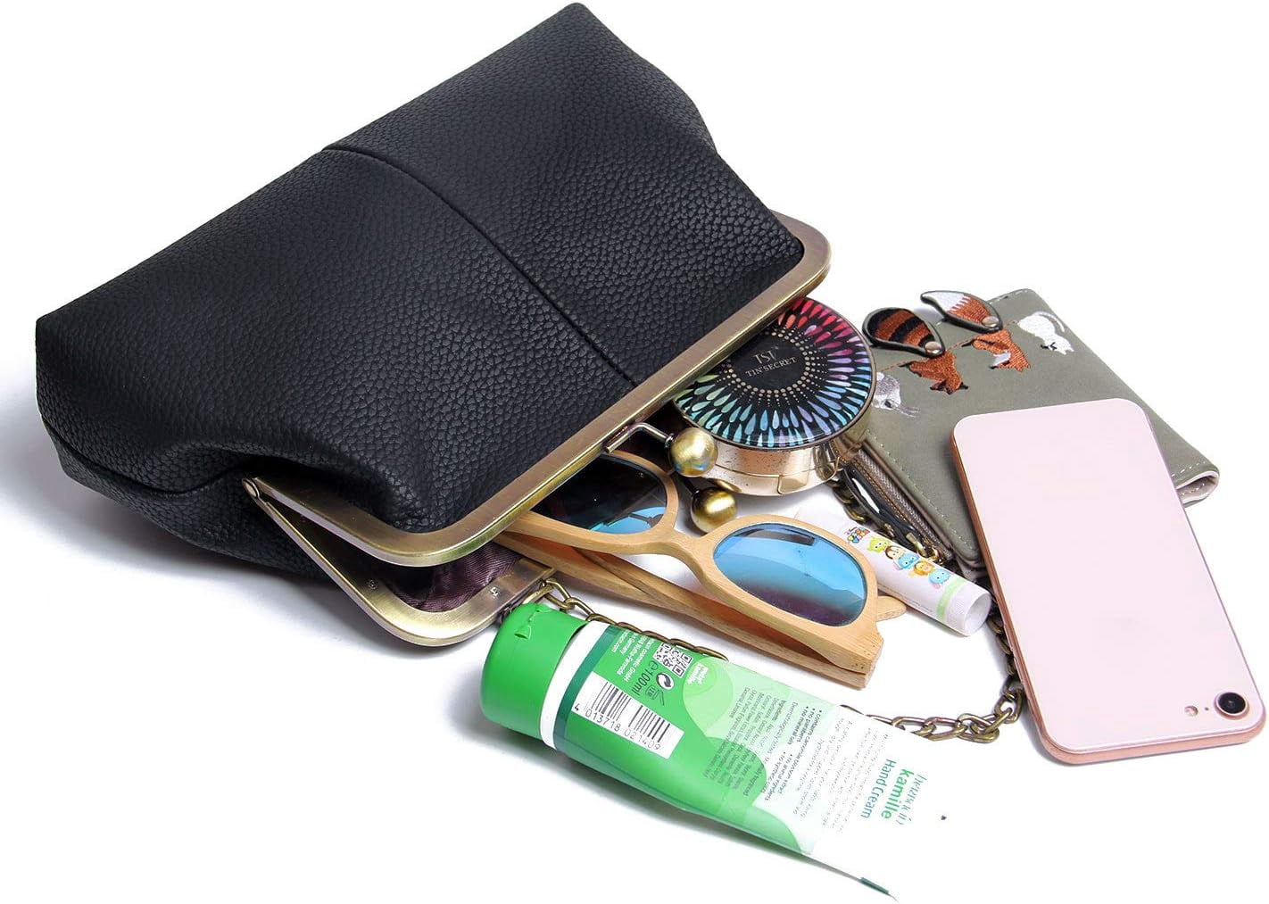 Gioobbt Kiss Lock Clutch with Chain Strap Shoulder Bag Purse Wallet