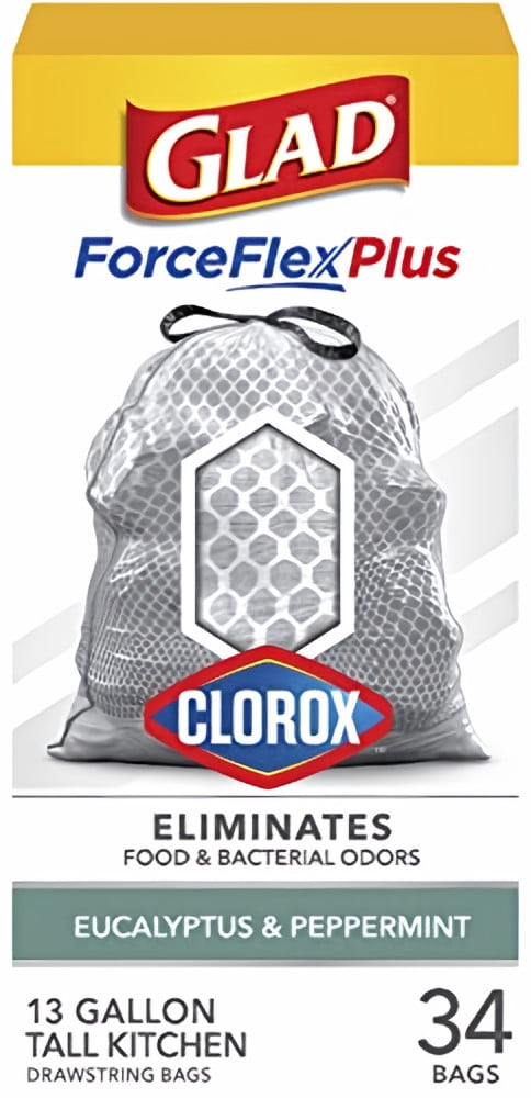 Glad ForceFlex Plus Tall Kitchen Garbage Bags Eucalyptus and Peppermint (Pack of 3)