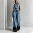 thumbnail image 6 of XinghaiYIDE Halter Neck Wide Leg Jumpsuit for Women Sleeveless Belted Waist Lace One Piece Outfit with Pockets Work Office Romper, 6 of 6