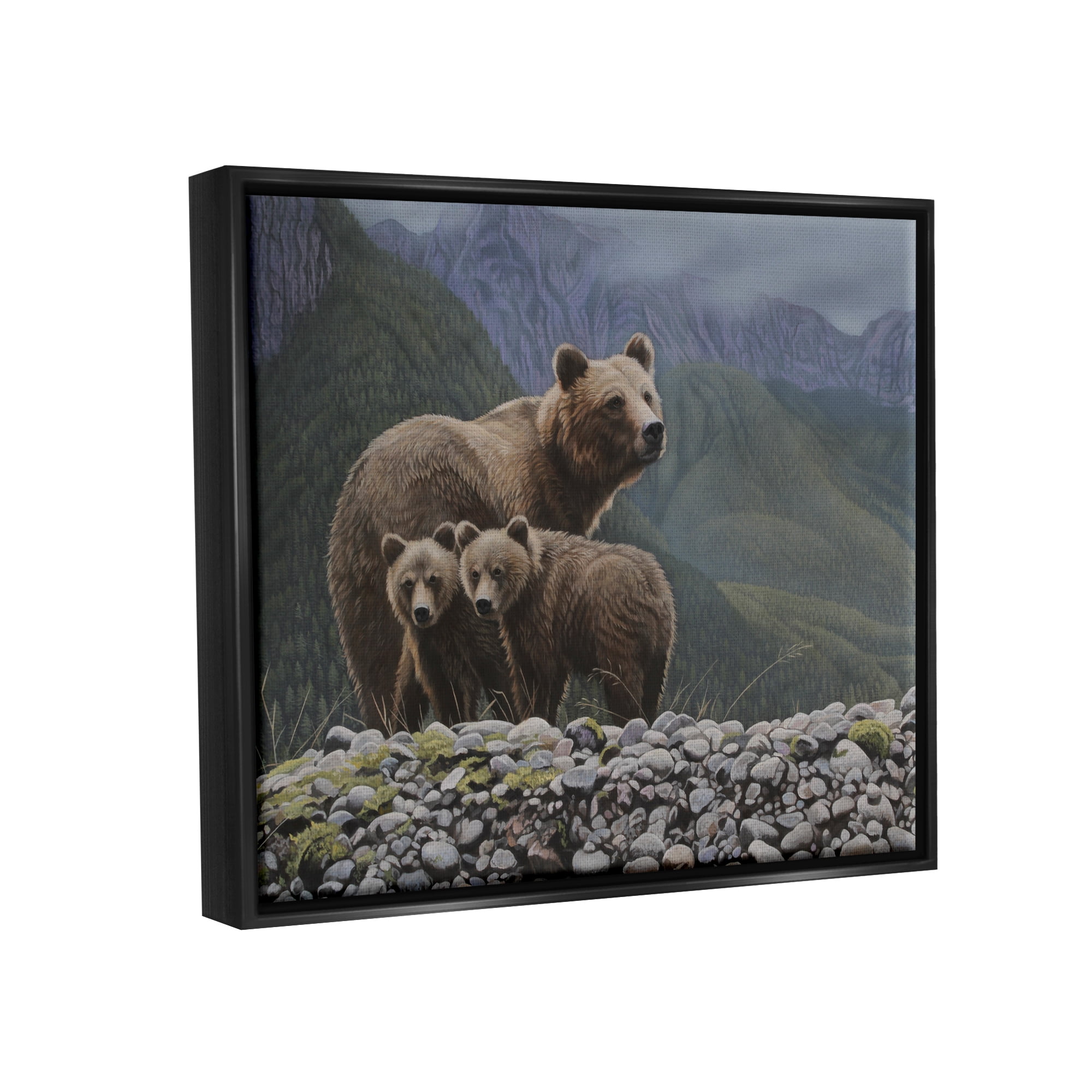 Stupell Industries Bear Family Mountain Landscape Animals & Insects Painting Black Floater Framed Art Print Wall Art, 21 x 17