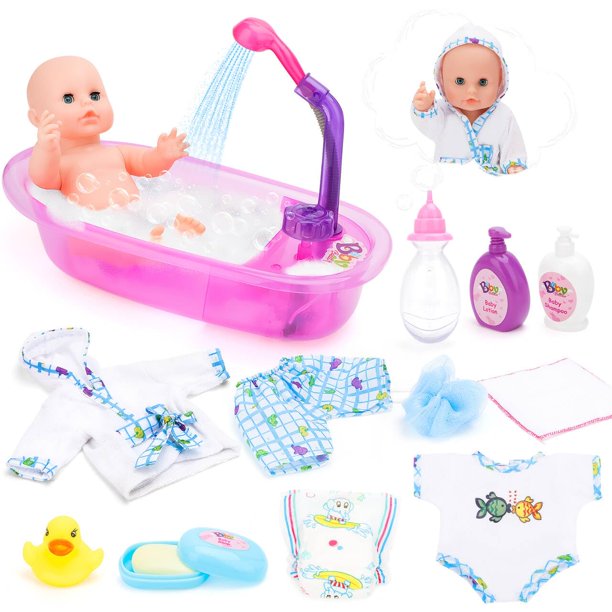Set de muñecas DeaO Bath Time de 33 cm con spray de ducha y accesorios