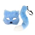 thumbnail image 3 of Máscara y cola de animal peludas, accesorios para cosplay, ideales para disfraces, actuaciones y juegos de rol. azul, 3 of 9