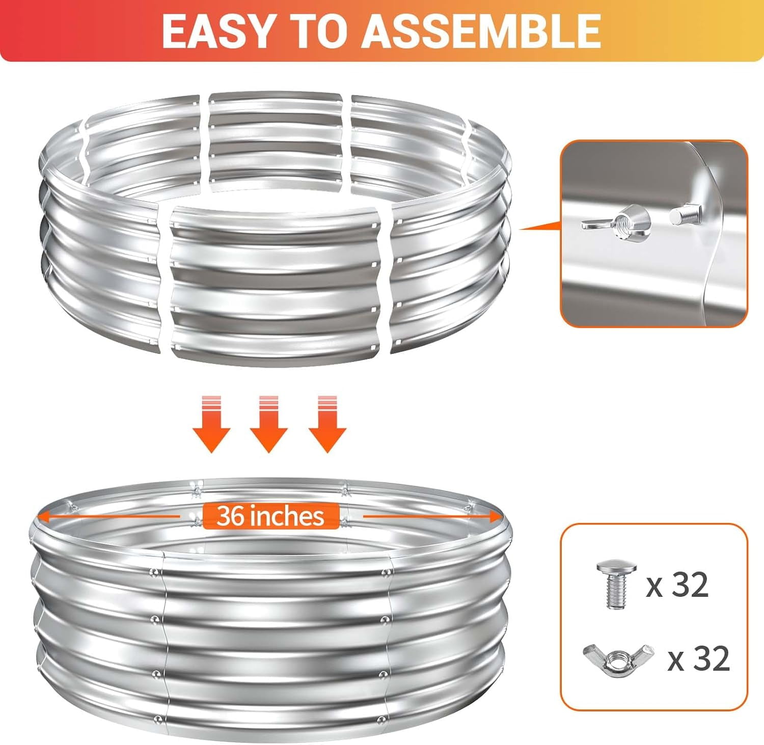 60 Inch Extra Large Heavy Duty Fire Pit Ring, 12" Tall High Heat Resistant Wood Burning Outdoor Fire Bowl, Galvanized Steel Portable for Backyard, Patio, Bonfire and Camping
