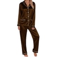 thumbnail image 2 of GILIGEGE Satin Family Christmas Pajamas Set Silk Button Down Holiday Sleepwear Matching Pjs Jammies Party for Couples Men Women Brown XL, 2 of 7