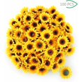 thumbnail image 4 of 100 piezas de cabezas de girasol artificiales de seda, girasol amarillo falso para decoración del hogar, jardín, oficina, ramo de boda, fiesta de Navidad (diámetro: 7 cm), 4 of 5