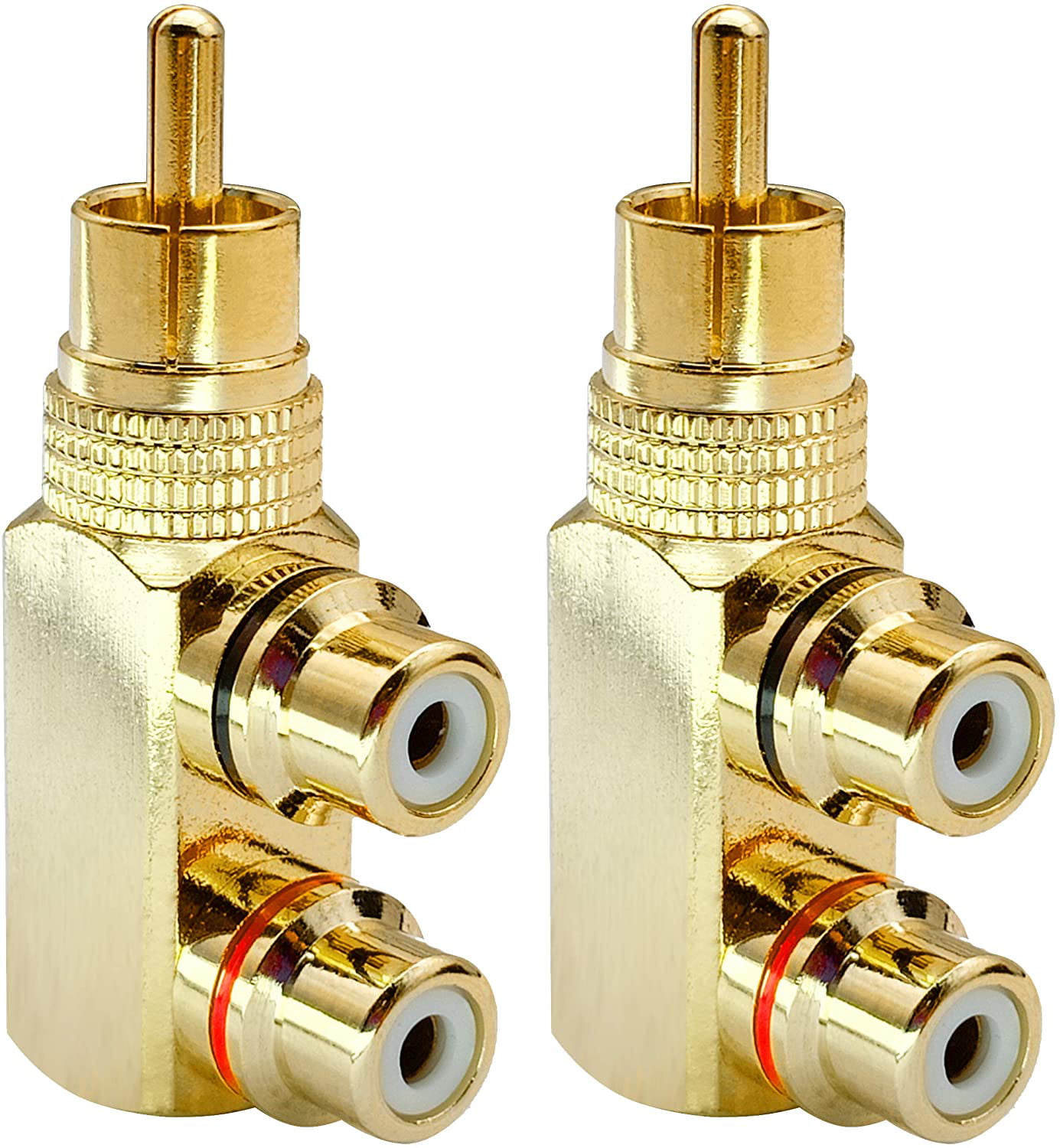 2xRCA Audio Y Splitter Plug Adapter 1 Male to 2 Female Gold Plated Connector 