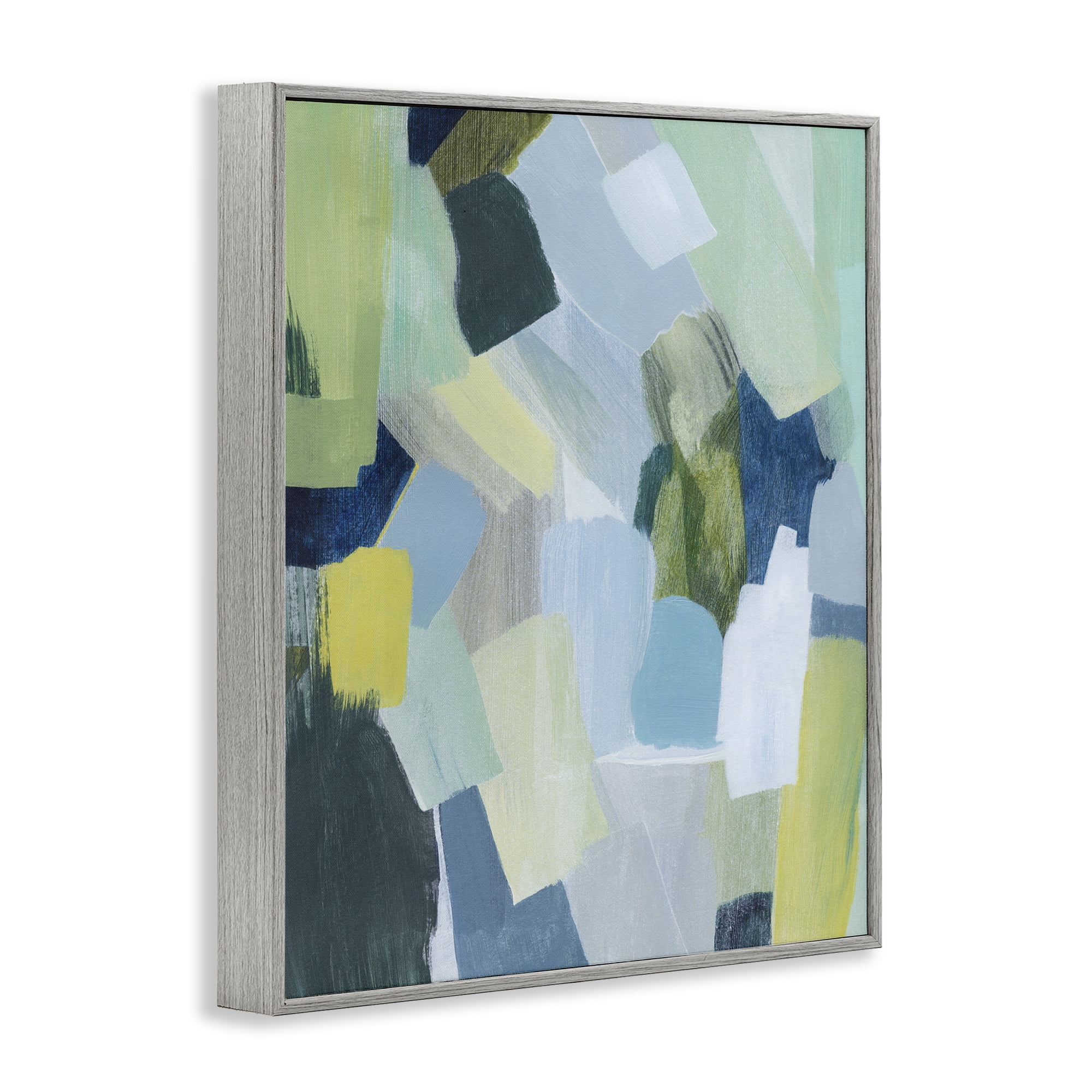Stupell Industries Layered Green Brush Strokes Abstract Painting Gray Framed Art Print Wall Art, 16 x 20
