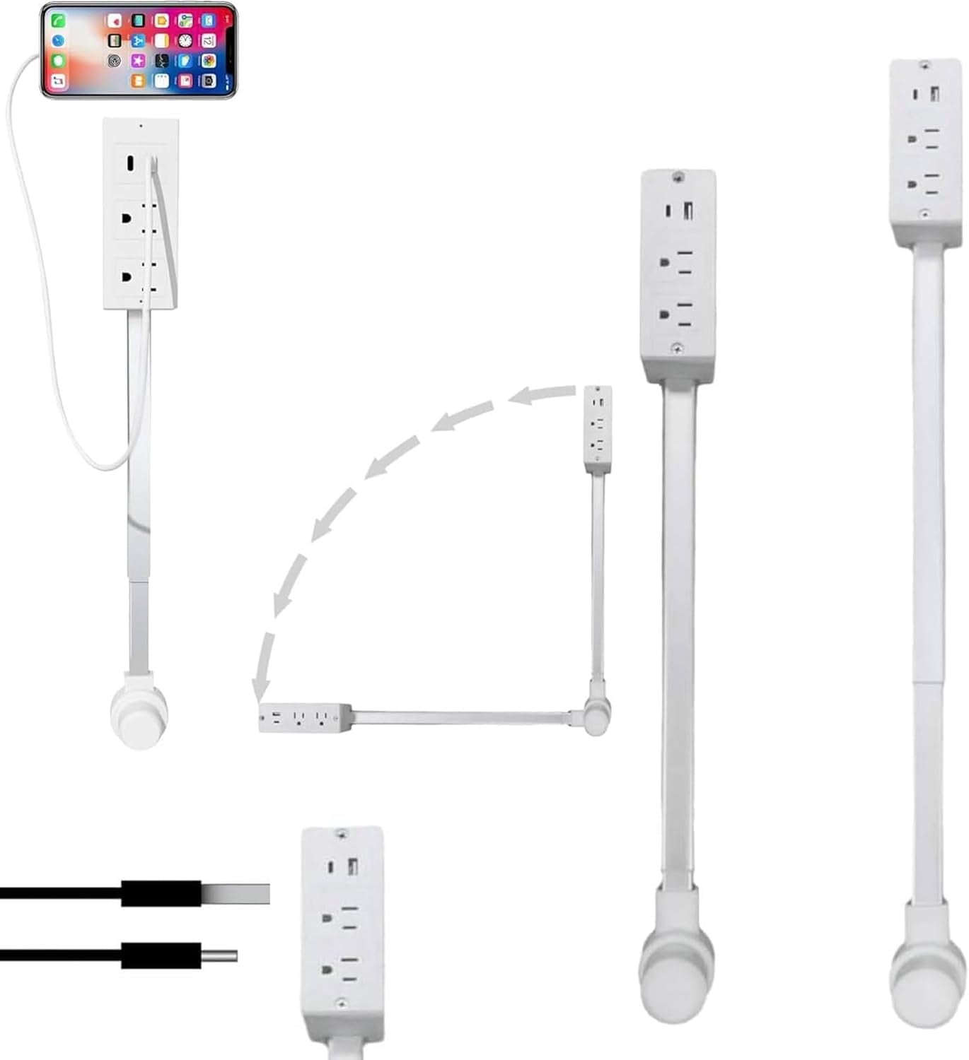 Electrical Outlet Extender Stick – USB-A, USB-C & 2 AC Outlets, Extends 22–34 Inches, Rotates 180°, ETL/UL Certified, Tool-Free Setup
