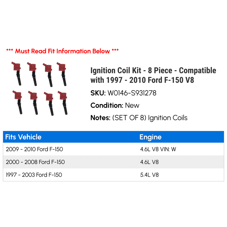 Set of 8 Spark Plug + 8 Ignition Coil 1997 - 2004 Ford F150 5.4L V8
