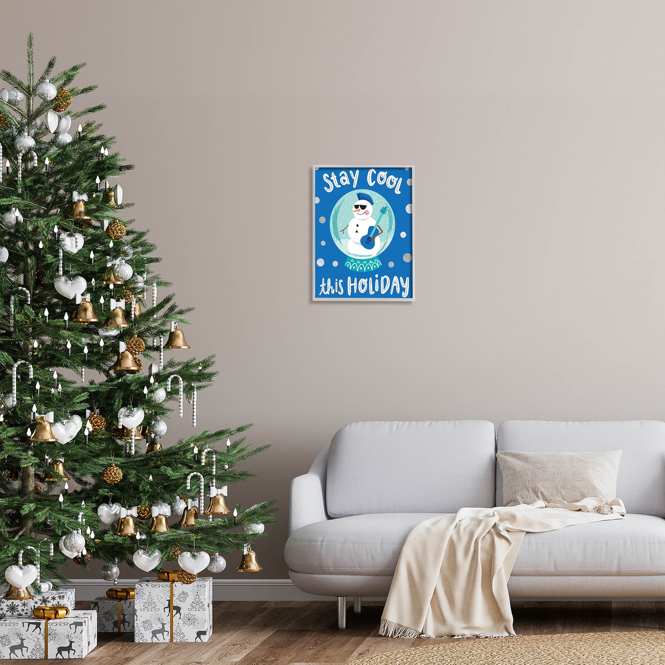 Stay Cool This Holiday Musician Snowman Holiday Graphic Art Gray Framed Art Print Wall Art
