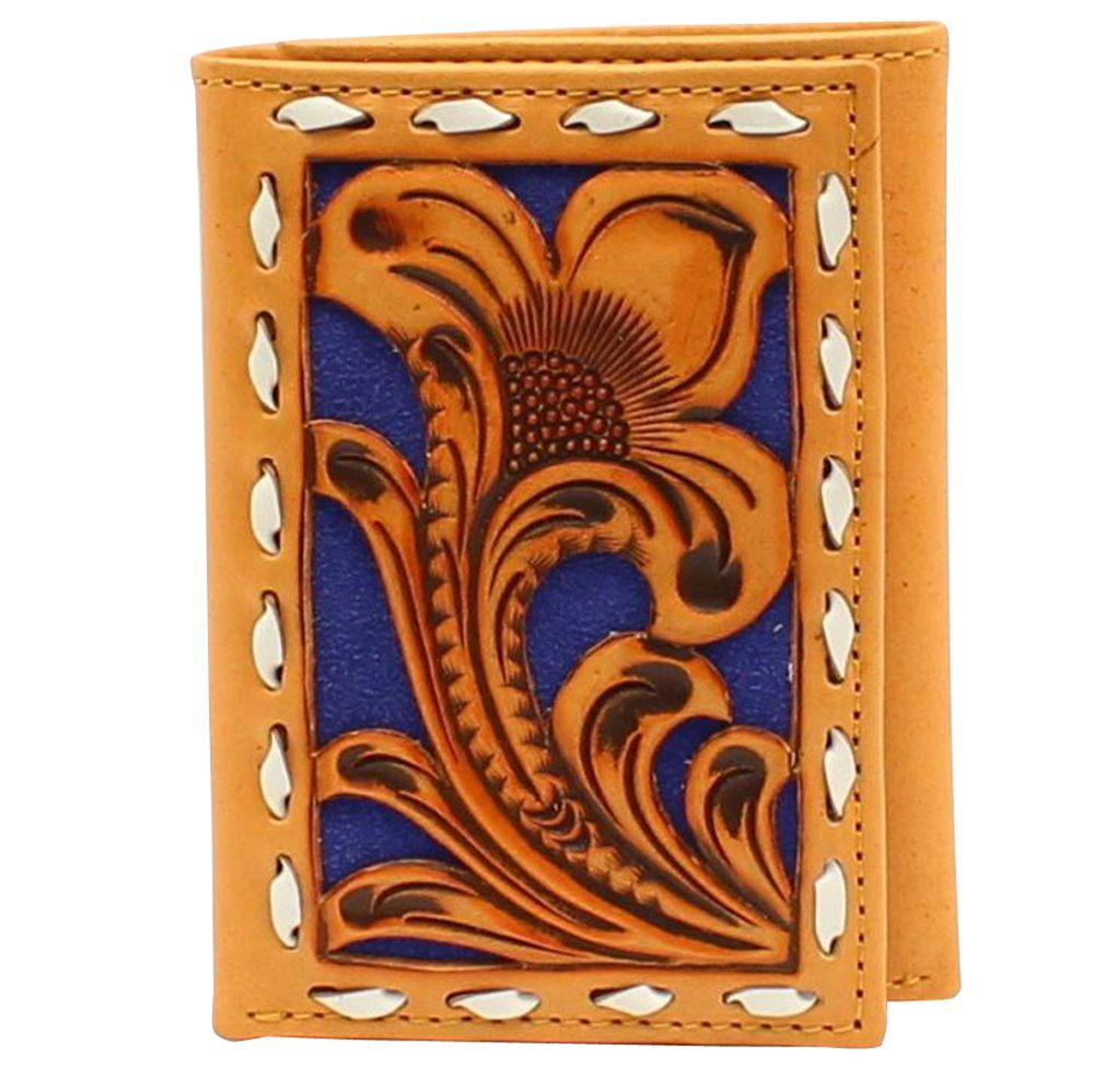 Mens MF Western Tooled Trifold Wallet 