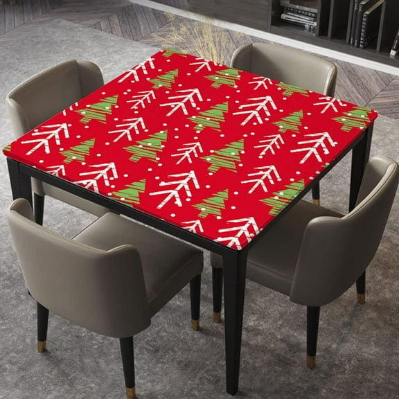 Fitted Table Cover Elastic Edged Polyester Waterproof Table Cloths, Seamless Christmas Pattern, Fitted Square Tablecloth Table Cloths for Banquet, Fits for 36"x36" Table