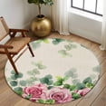 thumbnail image 2 of Round Rugs 7Ft, Spring Pink Roses Round Area Rug Washable Indoor Throw Carpet, Pastoral Eucalyptus Leaves Rustic Burlap Large Non Slip Circle Rug for Dining Room Playroom Home Decor Aesthetic, 2 of 8